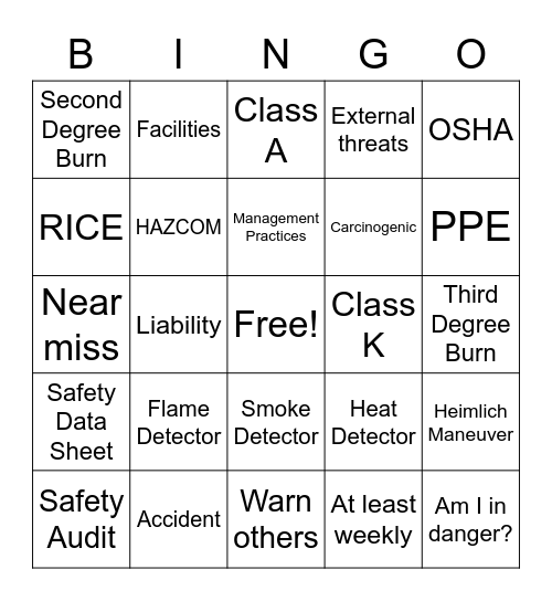 Workplace Safety Bingo Card