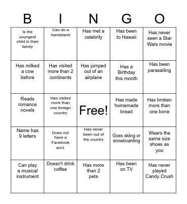 Find Someone Who Bingo Card