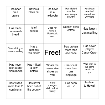 Find Someone Who Bingo Card