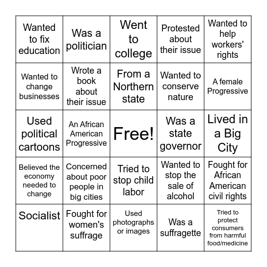 Progressive Bingo Card