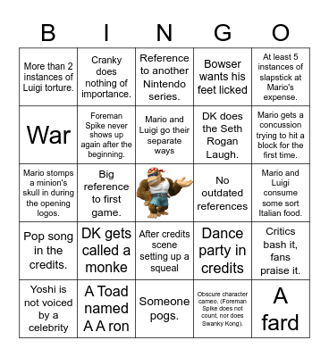 Mario Movie Bingo Card