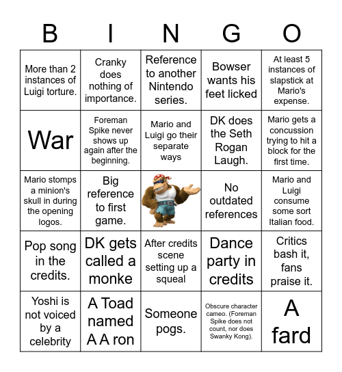 Mario Movie Bingo Card