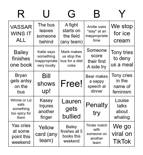 Rugby Nationals Bingo! Bingo Card