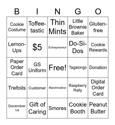 Girl Scout Cookie Bingo Card