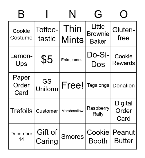 Girl Scout Cookie Bingo Card