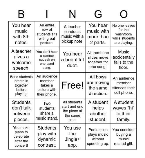 Maplebrook Concert Bingo Card