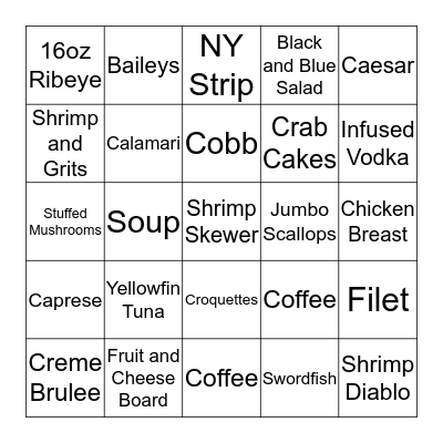 RARE Bingo (Dinner) Bingo Card