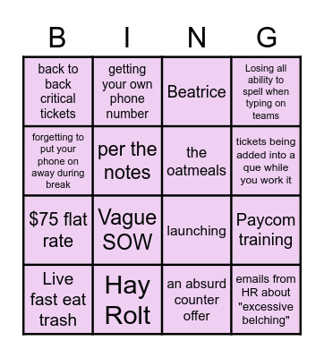 Night Owls Bingo Card