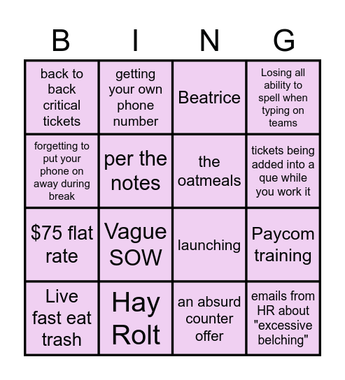 Night Owls Bingo Card