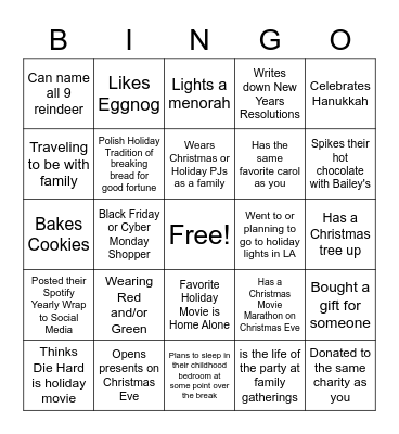 Gray Geese Holiday Bingo Card