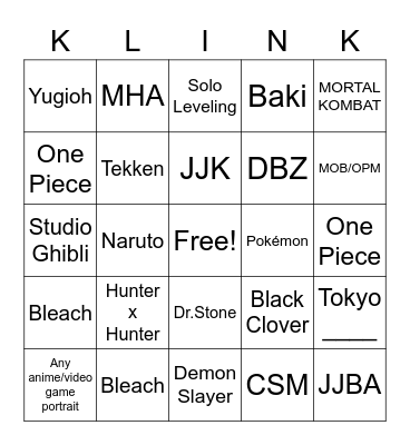 KLINK! TAPOUT BINGO Card