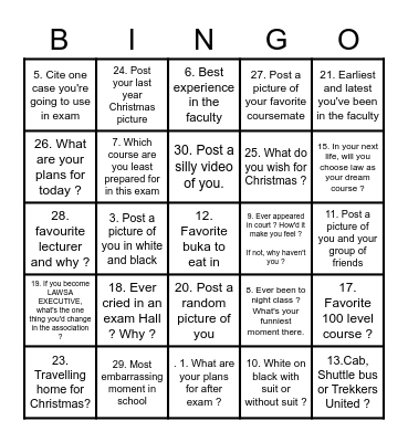 UNIBEN LAW FASHION DECEMBER Bingo Card