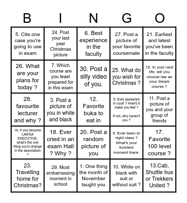 UNIBEN LAW FASHION DECEMBER Bingo Card