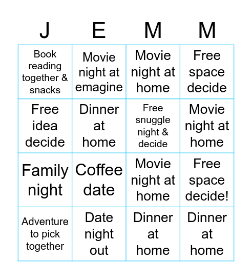 Lovey date bingo Card