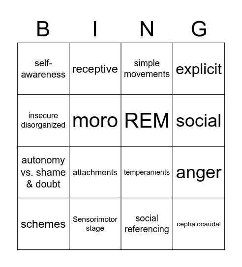 Development Ages 0-3 Bingo Card