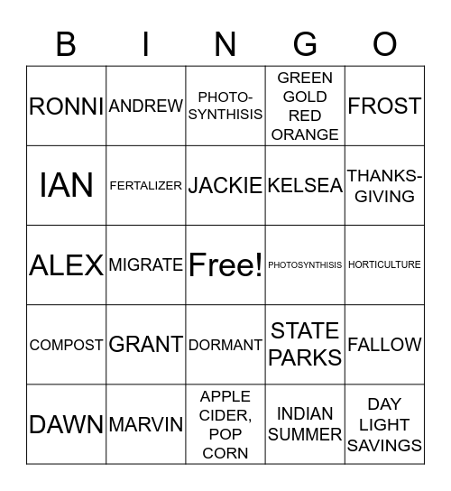 AUTUMN FUN Bingo Card