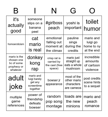 mario movie bingo Card