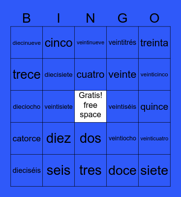 Los numéros (1-30) Bingo Card