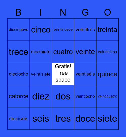 Los numéros (1-30) Bingo Card