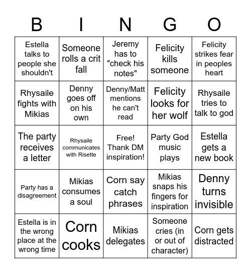 Werinerf Firefighters Bingo Card