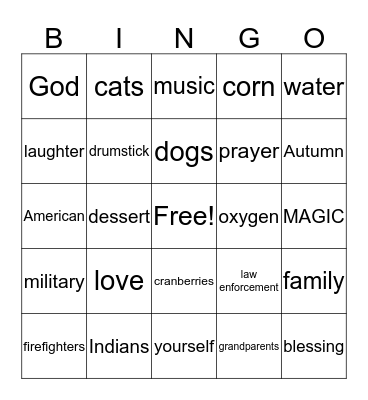 THANKSGIVING Dani Bingo Card