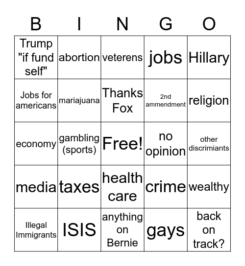 GOP Bing Bingo Card