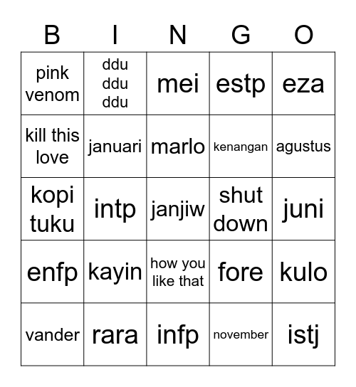 Untitled Bingo Card