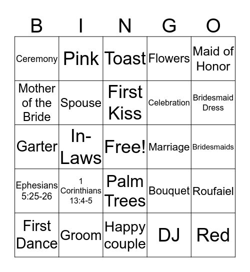 Mary's Bridal Shower Bingo Card