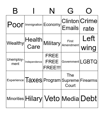 Presidential Debate Bingo Card