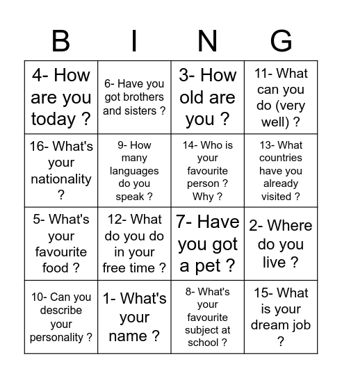 Presentation Bingo ! Bingo Card