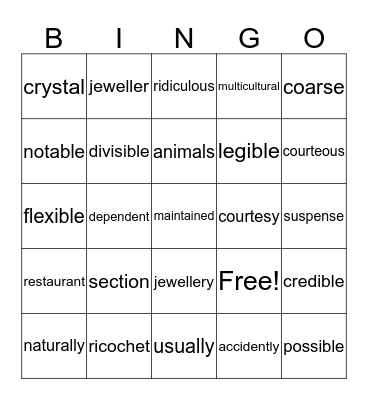 Untitled Bingo Card