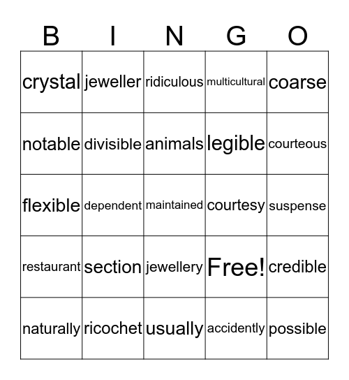 Untitled Bingo Card