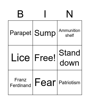 WW1 Bingo Card