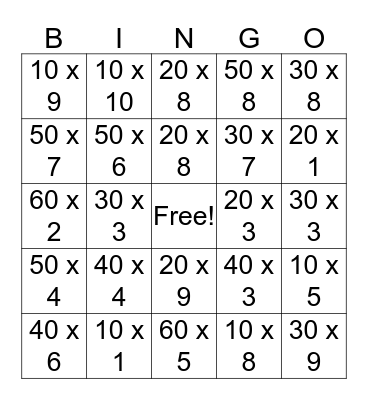 MULTIPLICATION BINGO Card