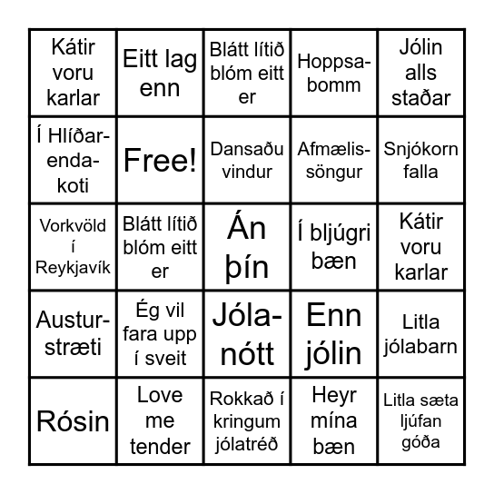 Tónlistarbingó Bingo Card