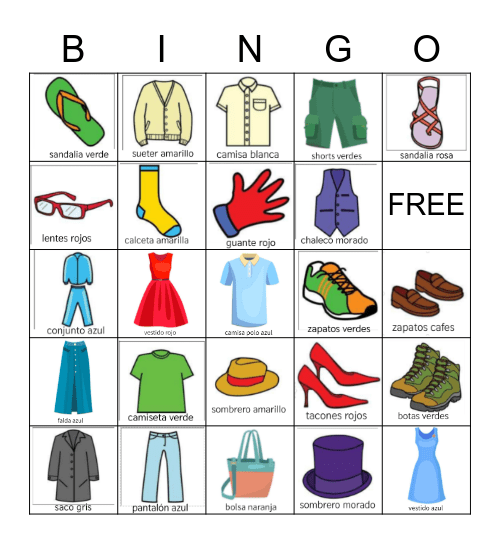 Bingo de ropa Bingo Card