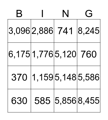 Multiplication Bingo Card