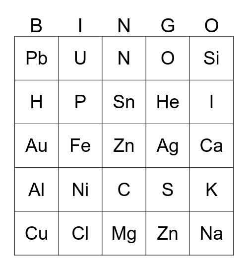 Element Bingo Card