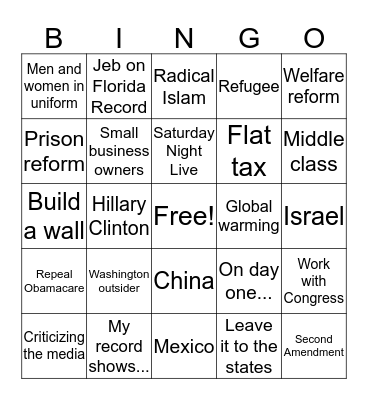 Debate Bingo Card