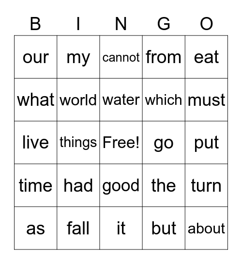 Bingo 12/1 Bingo Card