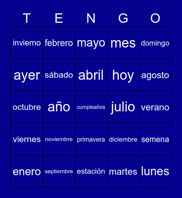 Días y Meses Bingo Card