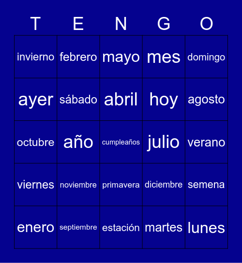 Días y Meses Bingo Card