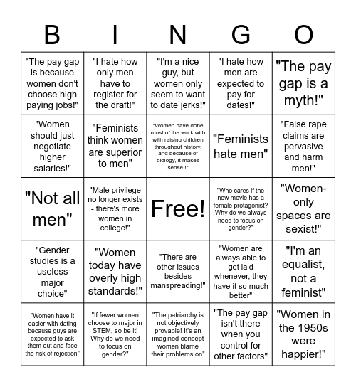 Online Sexism Bingo Card