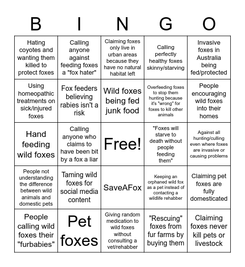 Problematic fox content Bingo Card