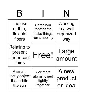 Vocabulary Bingo Card