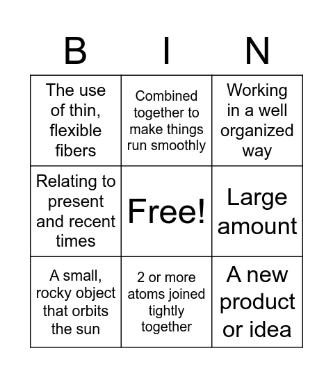 Vocabulary Bingo Card