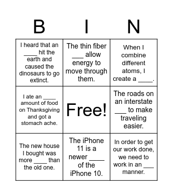 Vocabulary Bingo Card