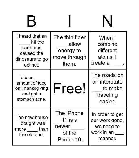 Vocabulary Bingo Card