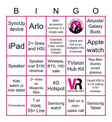 VR Upsell Bingo Card