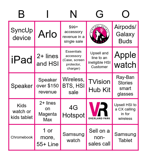 VR Upsell Bingo Card